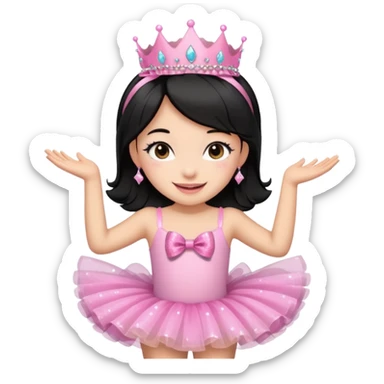 cute girl wearing a tutu, tiara, and a pink glittery bow with black hair sticker