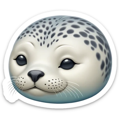 Meme-Worthy Cute Sleeping harbour seal Portrait Emoji, Head resting peacefully with a contented smile, showcasing a smooth, streamlined body and eyes gently closed in serene slumber, Simplified yet adorably endearing features, highly detailed, glowing with a soft, drowsy ocean light, high shine, relaxed and utterly lovable, stylized with an air of playful laziness, soft glowing outline, capturing the essence of a sleeping seal that feels destined to become the next viral icon of adorable rest! sticker
