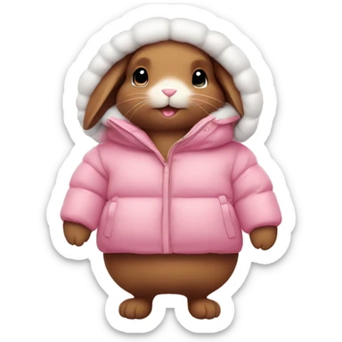 cute brown bunny in an oversized pink puffer coat sticker