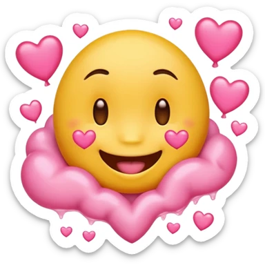 
A drooling, love-struck yellow one face emoji with floating pink hearts sticker