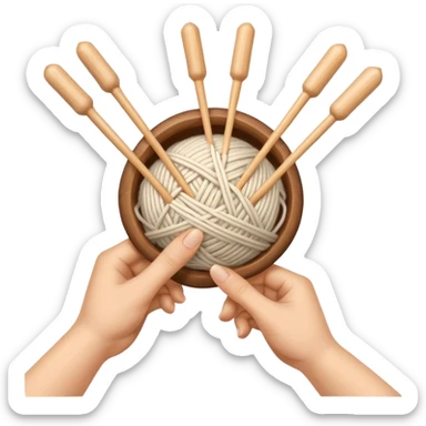 hands holding knitting needles with a ball of knitting thread (without a person's face) sticker