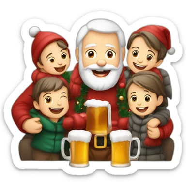 Père Noël qui boit de la bière avec des enfants sticker