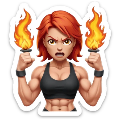 burning angry bodybuilder red haired woman sticker
