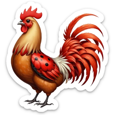 Ladybug with a rooster sticker
