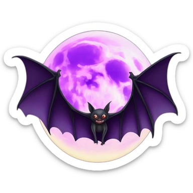 purple dripping vampire bat wings flying in front of large realistic color full moon sticker