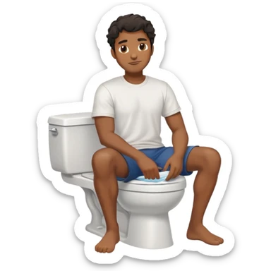 Black man with waves wearing T-shirt no pants popping on toilet  sticker