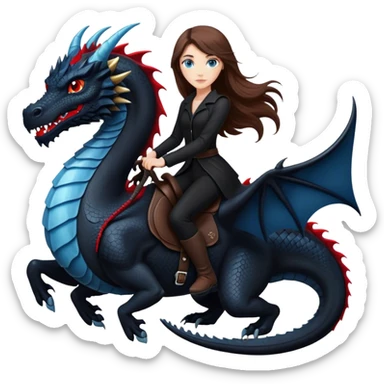 Me, a white female with long brown hair and blue eyes, wearing nothing but black clothes, and riding a VERY BLACK dragon with HINTS of RED, to your work sticker