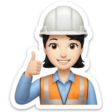 Cara de persona pelo negrocon casco blanco inginierl civil con pulgar arriba sticker