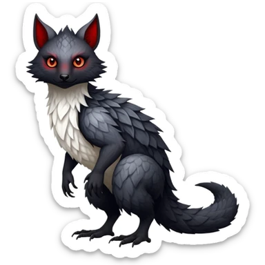 a white exotic edgy vernid-fionbri-creature, with black belly and red eyes, full body sticker