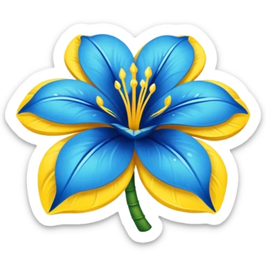 flor hawaiana azul con centro amarillo con pétalos grandes y brillantes sticker
