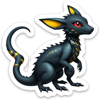 Sophisticated Modern Gothic Gloomy Futuristic Scaly Cyber-Salandit-Umbreon-Litten-Hybrid (Full body) sticker