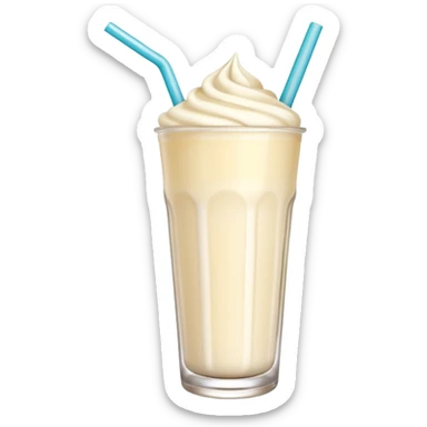 A 3D cartoon tall glass of vanilla milkshake with a straw, smooth creamy texture, light froth on top, subtle reflections, soft warm light, Memoji-style. sticker