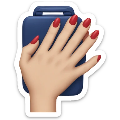 
female hand with red manicure holding a dark blue case sticker