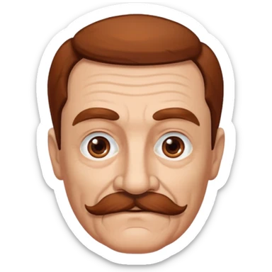 An elderly man with neatly styled reddish-brown hair, thick eyebrows, brown eyes, and a white mustache. sticker