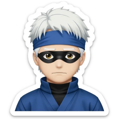 Satoru Gojo from Jujutsu Kaisen with white hair, blindfold, black and blue outfit, confident smirk sticker