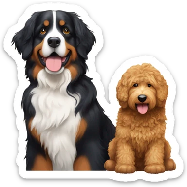 Bernese mountain dog next to a golden minute labradoodle sticker