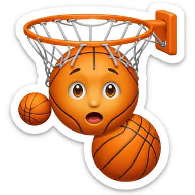 basketball airball emoji, ball soaring above the hoop, surprised face sticker