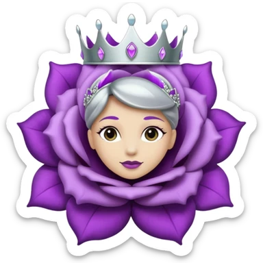 Purple rose flower, silver circle plaque, silver tiara sticker