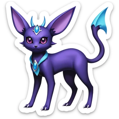 Shiny Exotic Badass Royal Mysterious Gothic Noibat-Espeon-Umbreon-Pokémon-Fakémon-hybrid-creature (full body) with horns sticker