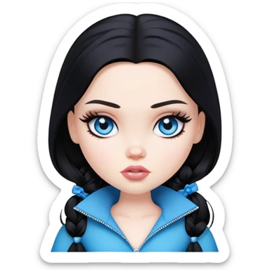 pretty bratz baddie, pale skin, black hair blue eyes sticker