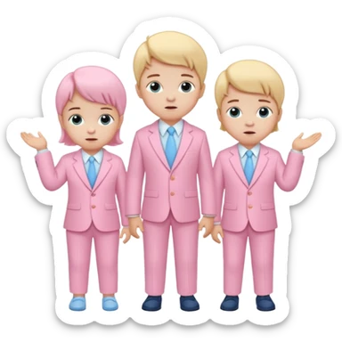 triplet toddlers with two girls in pastel pink clothes on each side and a boy in pastel blue suit in the middle sticker