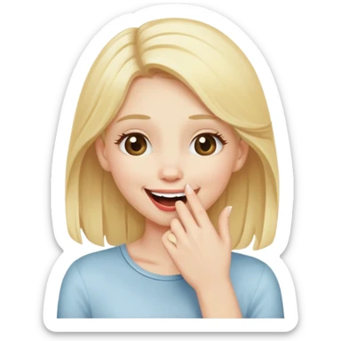 Blonde girl giggling with hand in front of mouth sticker