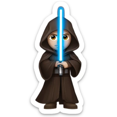 Dark side anakin skywalker (sith eyes) (brown hooded robe) (portrait, front facing) (blue lightsaber) sticker
