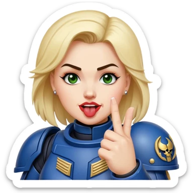 woman space marine crossed out middle finger and face with tongue out wink eye sticker