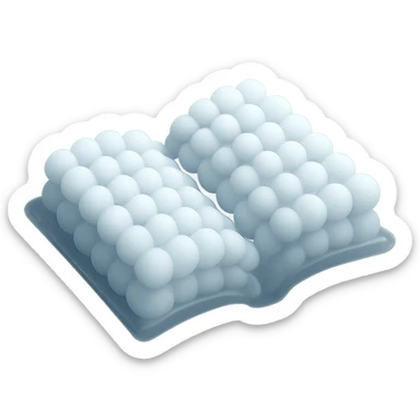 thick open book made entirely of small, very bright white fluffy convex clouds, matte glass style sticker