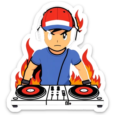 Hot handsomeb muscular 6ft tall ash ketchum being a  dj and his music is on fire while men dance sticker