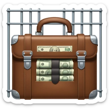 a briefcase with money behind prison bars sticker