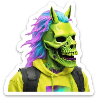 .Zombie_ Vaporwave black holographic oilslick zombie unicorn smoking yellow caution tape  sticker