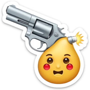Un emoji normal que se muerde el labio, tiene los ojos cerrados y se apunta al brazo con la mano en forma de pistola sticker