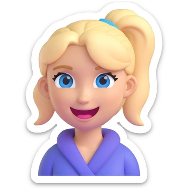 3D emoji of a white girl with blonde hair in a ponytail, blue eyes, winking sticker