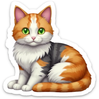 full body large dark grey and white cat cuddling a colourful light patched calico + white tabby cat  sticker