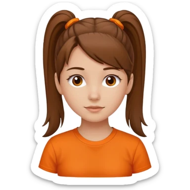 brown hair girl with ponytail and orange shirt older sticker