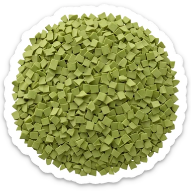 loose pinch of dried oregano, muted olive and green, crumbly texture, finely broken, lightweight, slightly curled, dry matte, 3D-rendered, minimal, no faces, transparent background sticker