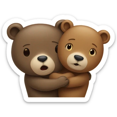 Two bears hugging, one is smaller than the other around theme are herats. sticker