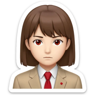 Kiyotaka Ayanokoji from Classroom of the Elite, calm emotionless eyes, medium-length straight brown hair with bangs, serious neutral expression, school uniform with red blazer and tie, face close-up sticker