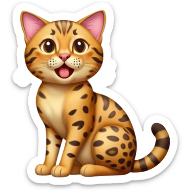 cinematic-comical-[Bengal cat]-full-body-sitting-emoji,-tail-curled-playfully-around-its-paws,-head-tilted-dramatically-while-yawning-exaggeratedly,-sleek-[leopard patterned]-fur,-simplified-yet-hilariously-adorable-features,-highly-detailed,-glowing-with-an-almost-sarcastic-glow sticker