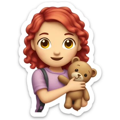 girl with cherry hair hugging a teddy bear sticker