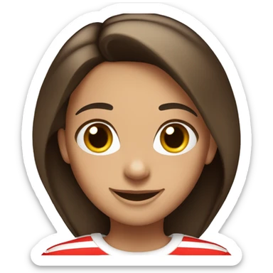 Portrait of an adult girl, tanned skin, dark long straight brown hair, dark eyes, smiling, wearing a white long sleeve with red horizontal stripes. sticker
