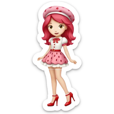 pretty and cute realistic modern day strawberry shortcake full body with high heels emoji sticker