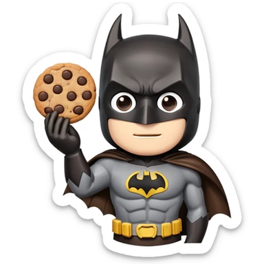 batman holding a chocolate chip cookie sticker