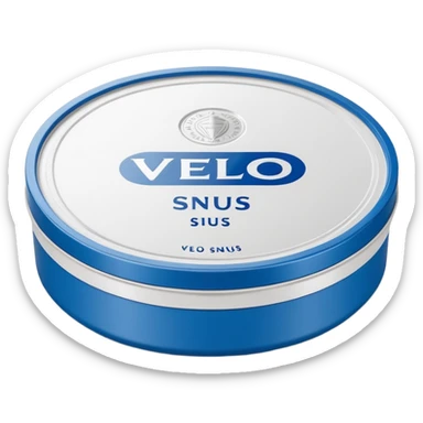 Create an emoji-style illustration of a regular VELO snus can. The can should be round, sleek, and minimalistic, with a white plastic lid and the VELO logo clearly visible. Keep the design clean and simple, matching typical emoji aesthetics, with subtle shadows and a smooth 3D look. sticker