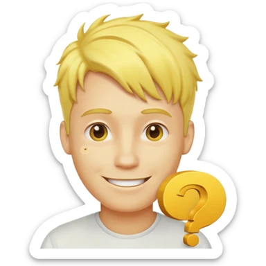 make his skin and hair yellow, he's smirking and looking in the left corner, add question marks abobe his head sticker