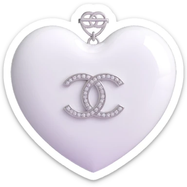 Change the glossy black heart to glossy white, keep the diamond accent and silver Chanel logo, elegant, white and silver color scheme, 3D emoji style, keep the background transparent. sticker