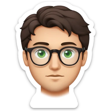 young man with dark slightly curled hair wearing glasses with green eyes and stubble sticker