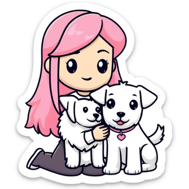 Girl with long flowing pink hair holding a white schnauzer dog sticker