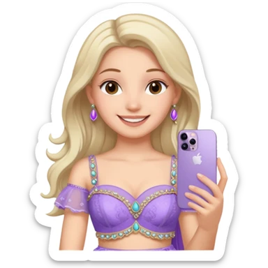 Make a girl standing in mirror in lavender lengha holding a iphone 16 pro max sticker